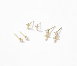 Cross earrings three-piece set gold earrings silver jewelry S925 silver needle with zircon pendant men and women couple gift