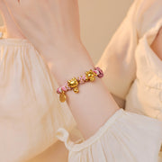 Hello Kitty cat sand gold luck beads pendant Sanrio braided bracelet pink handmade DIY cute bracelet female