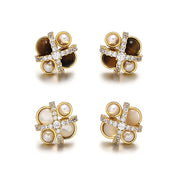 18K Gold Niche Maillard Style Earrings Temperament Brown Jewelry Set Tiger Eye Stone Freshwater Shell Pearl Zircon Necklace Women