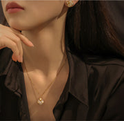 18K Gold Niche Maillard Style Earrings Temperament Brown Jewelry Set Tiger Eye Stone Freshwater Shell Pearl Zircon Necklace Women