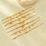 Gold Sand Bracelet with Lucky Character Lock and Small Flower for Women New Chinese Style Palace Style Jewelry for Couples