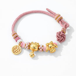 Hello Kitty cat sand gold luck beads pendant Sanrio braided bracelet pink handmade DIY cute bracelet female
