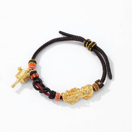 Gold Pixiu Wukong knot tight hoop bracelet men's six-word mantra diy hand-woven red rope bracelet can wear gold transfer beads pendant