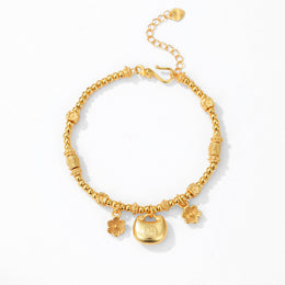 Gold Sand Bracelet with Lucky Character Lock and Small Flower for Women New Chinese Style Palace Style Jewelry for Couples