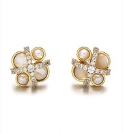 18K Gold Niche Maillard Style Earrings Temperament Brown Jewelry Set Tiger Eye Stone Freshwater Shell Pearl Zircon Necklace Women