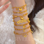 Gold Sand Bracelet with Lucky Character Lock and Small Flower for Women New Chinese Style Palace Style Jewelry for Couples